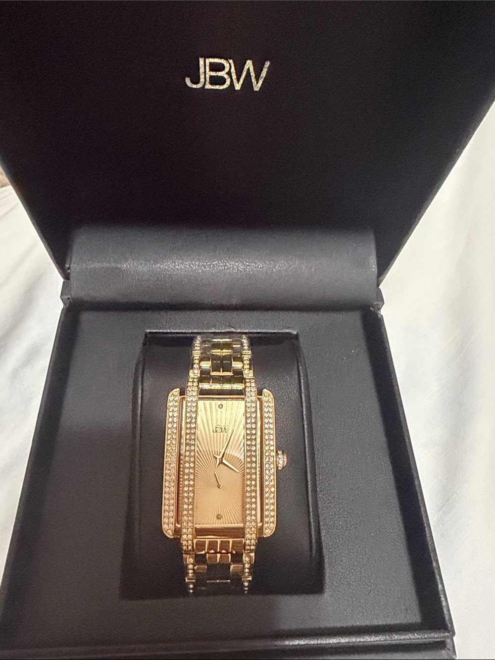 JBW Women's Gold Crystal-Accented Rectangular Bracelet Watch